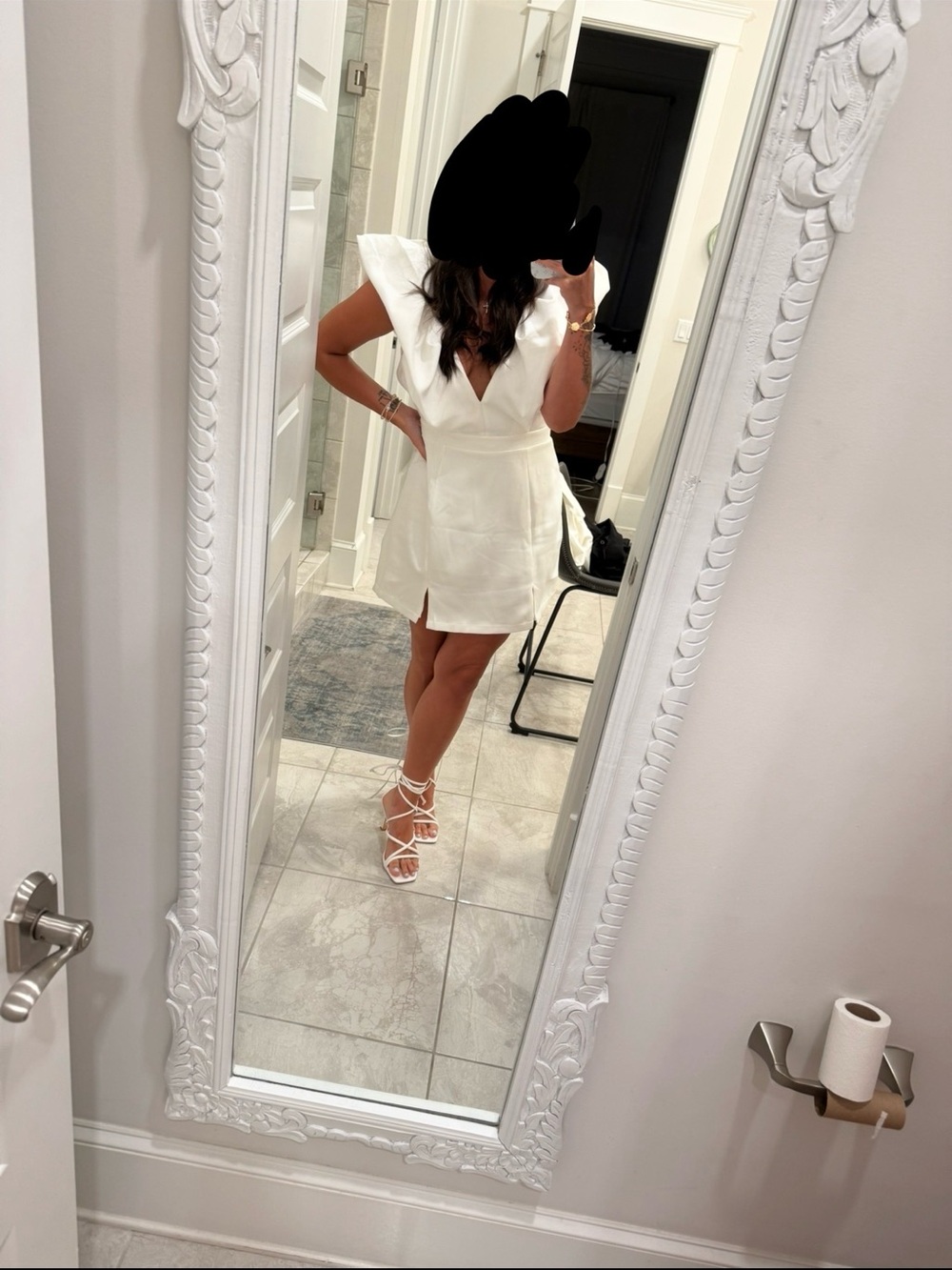 White V-Neck Cap Sleeve Dress